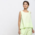 Front View of a Model Wearing Hand Tie Dye Mint Green A-Line Top