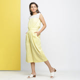 Left View of a Model wearing Sunny Yellow Crop Top and Culottes Set