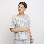 Front View of a Model wearing Anti-Fit Handspun Boat Neck Straight Top
