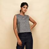Front View of a Model wearing Ash Grey 100% Cotton Khadi Crop Shirt
