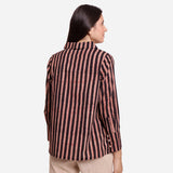 Back View of a Model wearing Bagru Block Print Striped Cotton Shirt