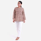 Front View of a Model wearing Bagru Block Printed Relaxed Fit Tunic