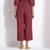Back View of a Model wearing Barn Red Cotton Waffle Relaxed Culottes