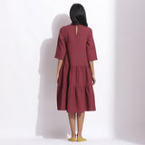 Back View of a Model wearing Barn Red Waffle High Neck Tier Dress