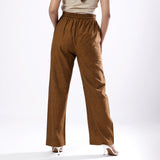 Back View of a Model wearing Handspun Oak Brown Straight Fit Cotton Pant