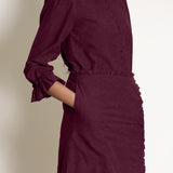 Front Detail of a Model wearing Warm Berry Wine A-Line Frilled Skirt