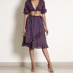 Front View of a Model wearing Berry Wine Reversible Frilled Wrap Skirt