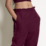 Berry Wine Warm Cotton Top and Frilled Paperbag Pant Co-ord Set