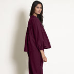 Berry Wine Warm Cotton Top and Frilled Paperbag Pant Co-ord Set