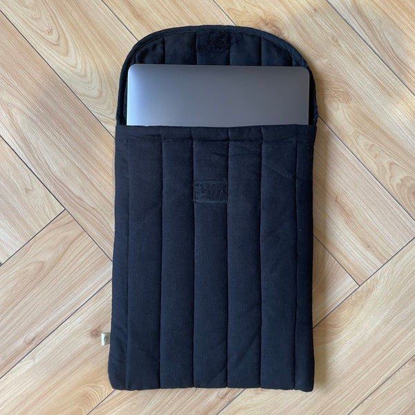 Black Cotton Flax Quilted Laptop Sleeve