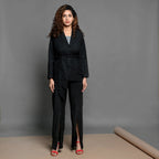 Front View of a Model wearing Black Handspun Cotton Pant Suit set
