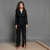Front View of a Model wearing Black Handspun Cotton Pant Suit set