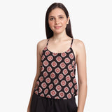 Front View of a Model wearing Bagru Block Printed Cotton A-Line Top
