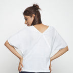 Back View of a Model wearing Block Printed Cotton Striped Paneled Top