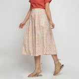 Left View of a Model wearing Sanganeri Pleated Block Printed Skirt