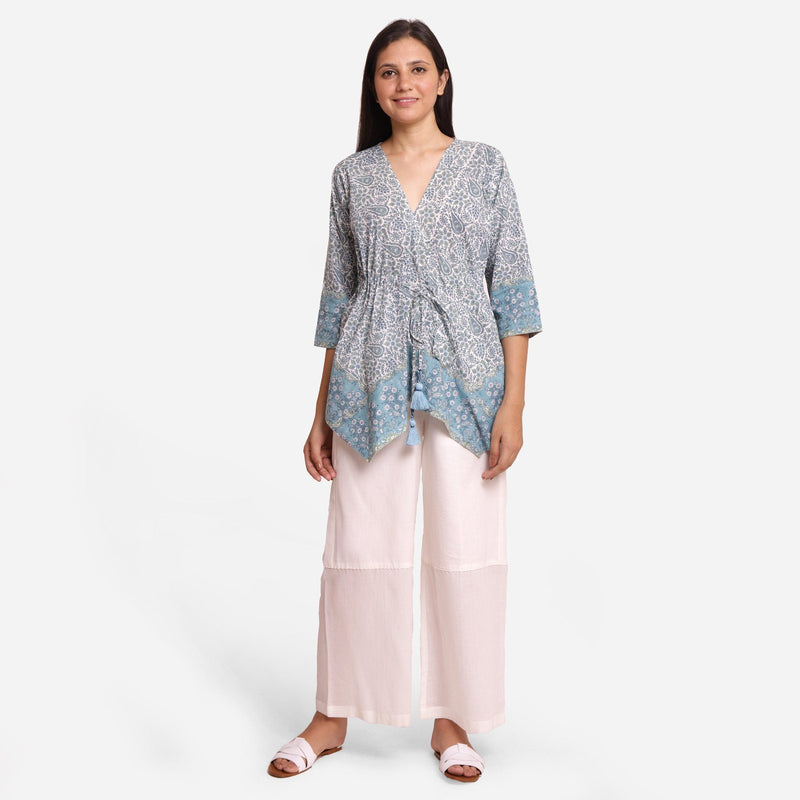 Front View of a Model wearing Block Printed Handkerchief Top and Pant Set