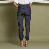 Front View of a Model wearing Indigo Cotton Denim Jogger Pant