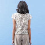 Back View of a Model wearing Floral Hand Block Printed Wrap Top