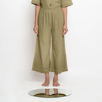 Front View of a Model wearing Light Green Vegetable Dyed Wide Legged Pant