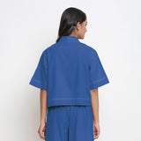 Back View of a Model wearing Blue Vegetable Dyed Handspun Cotton Shirt