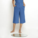 Blue Paneled Cotton Top and Handspun Cotton Culottes Co-ord Set