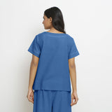 Blue Paneled Cotton Top and Handspun Cotton Culottes Co-ord Set