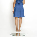 Back View of a Model wearing Vegetable-Dyed Blue 100% Cotton Mid-Rise Skirt