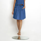 Front View of a Model wearing Vegetable-Dyed Blue 100% Cotton Mid-Rise Skirt