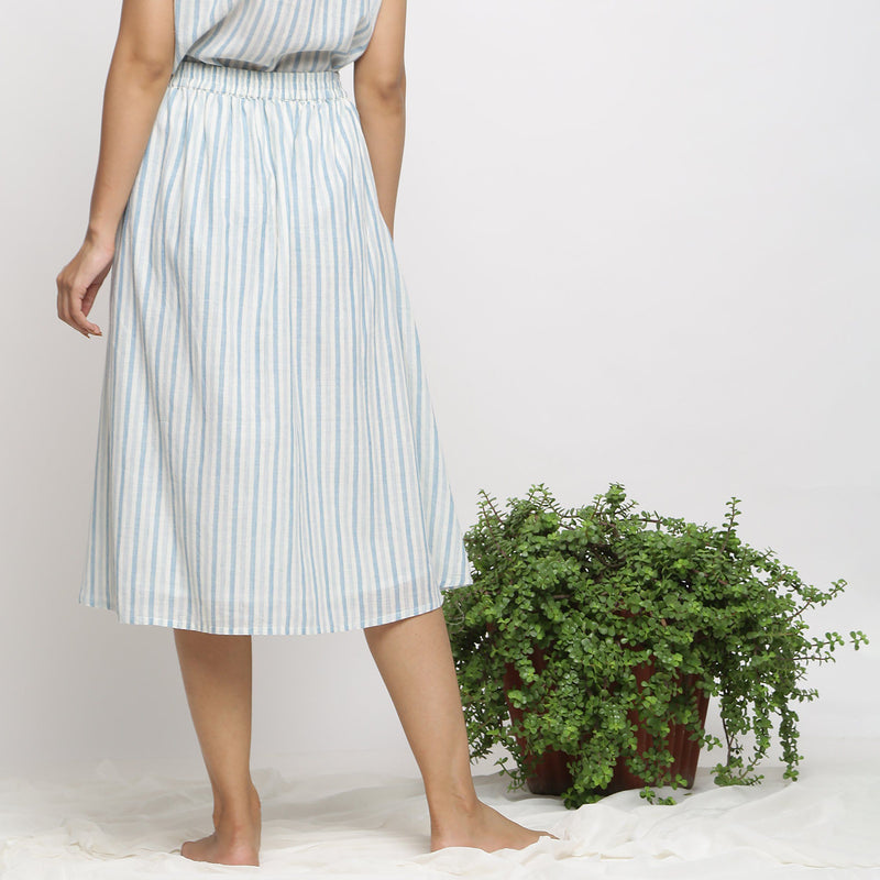 Front View of a Model wearing Sky Blue Handspun Cotton Gathered Skirt