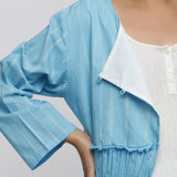 Front Detail of a Model wearing Blue Tie Dyed Anti-Fit Outerwear