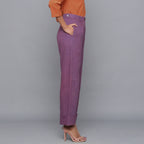 Right View of a Model wearing Wine Flannel Rolled-Up Straight Pant