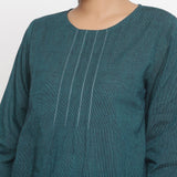 Front Detail of a Model wearing Bottle Green Cotton Striped High Low Top