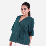 Left View of a Model wearing Bottle Green Mangalgiri Wrap Top