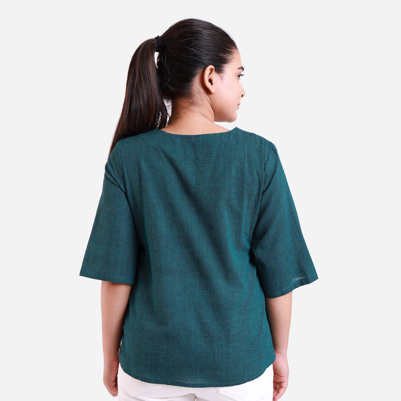 Back View of a Model wearing Bottle Green Mangalgiri Wrap Top