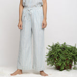 Front View of a Model Wearing Sky Blue Cotton Rolled Up Straight Pant