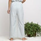Back View of a Model wearing Sky Blue Cotton Rolled Up Straight Pant