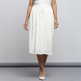 Front View of a Model wearing Off-White Crinkled Cotton Flared Skirt