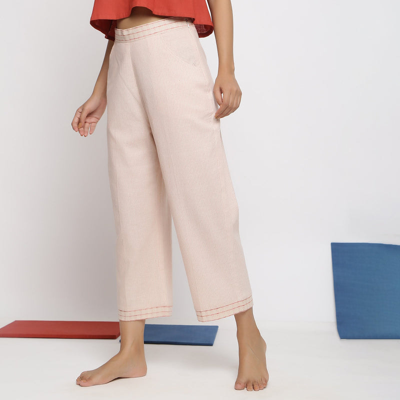 Left View of a Model wearing Vegetable Dyed Wide Legged Culottes