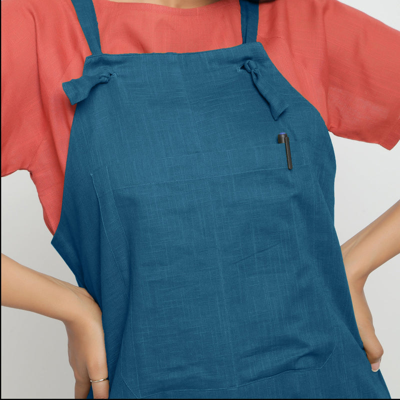 Front Detail of a Model wearing Teal Strap Sleeve Solid Dungaree