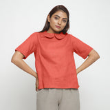 Front View of a Model wearing Brick Red Everyday Essential A-Line Top