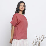 Brick Red Handspun Cotton Gathered Top