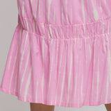 Close View of a Model wearing Bubblegum Pink Tie And Dye Balloon Skirt