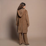 Back View of a Model wearing Camel Brown Cotton Velvet Pant and Jacket Set