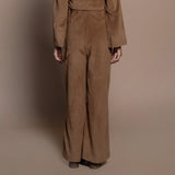 Back View of a Model wearing Camel Brown High Rise Wide Legged Pants