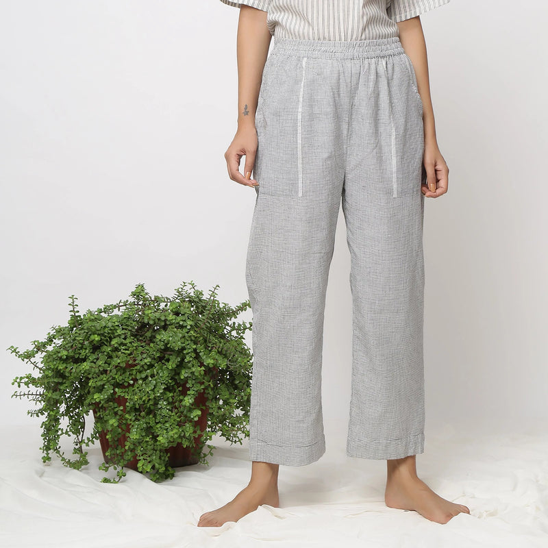 Front View of a Model wearing Checkered Handspun Pull-On Straight Fit Pant