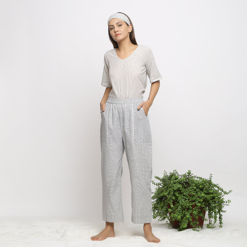 Front View of a Model wearing Checkered Handspun Pull-On Straight Fit Pant
