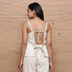 Back Detail of a Model wearing Handspun Jute Laced Tank Top and Pant Set