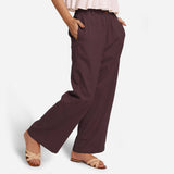 Right View of a Model wearing Brown Cotton Flax Wide Legged Straight Pant