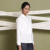 Front View of a Model wearing Classic White Cotton Button-Down Shirt