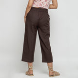 Back View of a Model wearing Solid Brown Cotton Flax Culottes